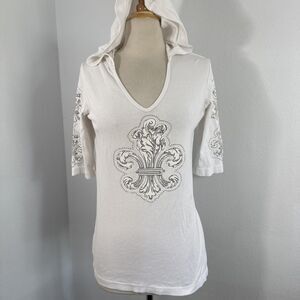 Avangard‎ USA T Shirt  Womens L Rhinestones Cyber Punk Grunge Hooded Y2K